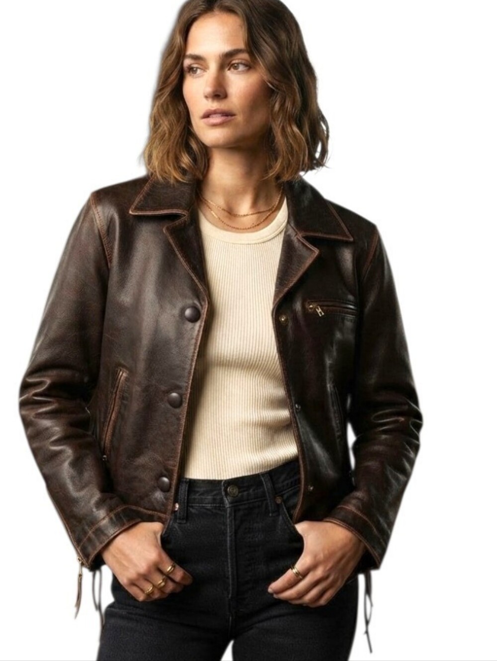 NWT Jason Wu Lamb Leather Jacket Vintage Cowboy Brown Size Medium
